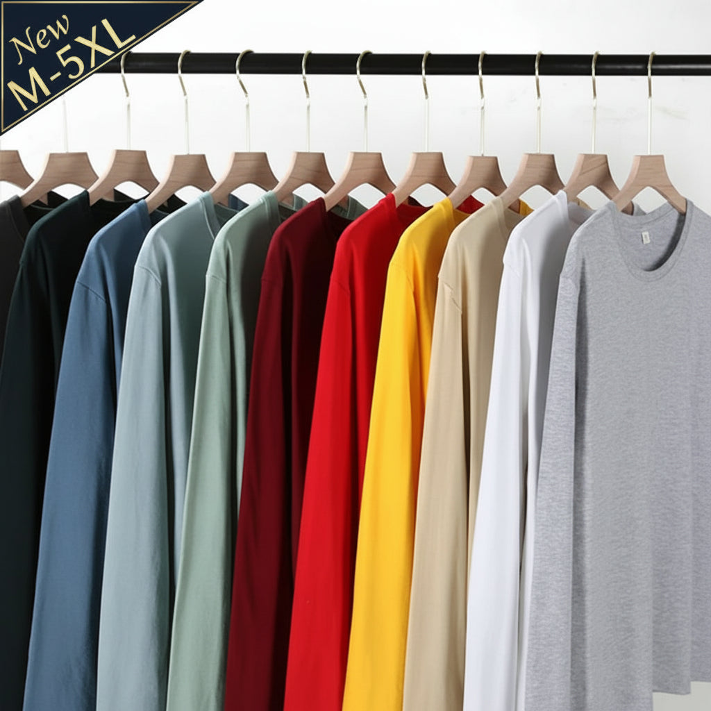 Men's 100% Cotton Long Sleeve Tee | Relaxed Fit | Sizes M–5XL